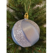 Новорічна куля в блискітках "Хвилька" Ø80мм синя, ціна за набір 4шт